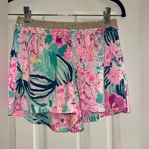 Lilly Pulitzer Pink and Green Athletic Shorts Vibrant Tropical Print